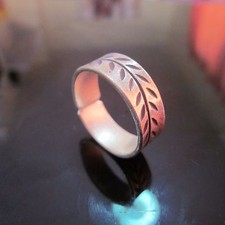 Fine Silver Rings HILL TRIBE Ethno Anello Argento Olive Engrave Thin Band 56060