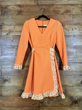 Vintage Rare Orange And White Ruffled Polka Dot Dress Small