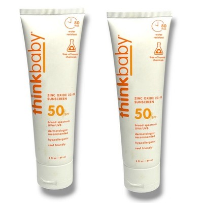 *ThinkBaby Zinc Oxide 23.4% Sunscreen SPF50 3fl.oz./89ml New; LOT OF 2