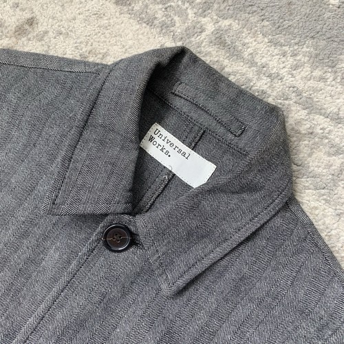 Universal Works Summer Herringbone Striped Chore Field Bakers Grey Jacket Medium - Picture 8 of 9