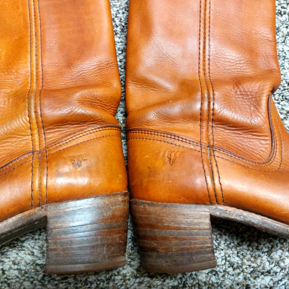 VTG 80s Frye Campus Tall Boots Women 7 B Sunrise Orange Round Toe Knee High - Image 2 of 4