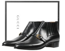 NUOVI STIVALETTI GUCCI UOMO PELLE NERA LOGO 14,5/US 15