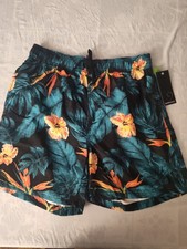Burnside Black/Teal Tropical Men's Swim Trunks Board Shorts Summer SizeM, NWT