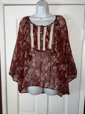 ANA A New Approach Womens Blouse 3/4 Sleeve Sheer Floral Size 2X