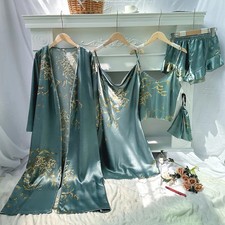 Cherry Print Pajama Set Nightgown Camisole Short Sleepwear Loungewear Women 5PCS
