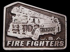 LK01170 NOS VINTAGE 1970s U.S.A. FIRE FIGHTERS PEWTER BELT BUCKLE