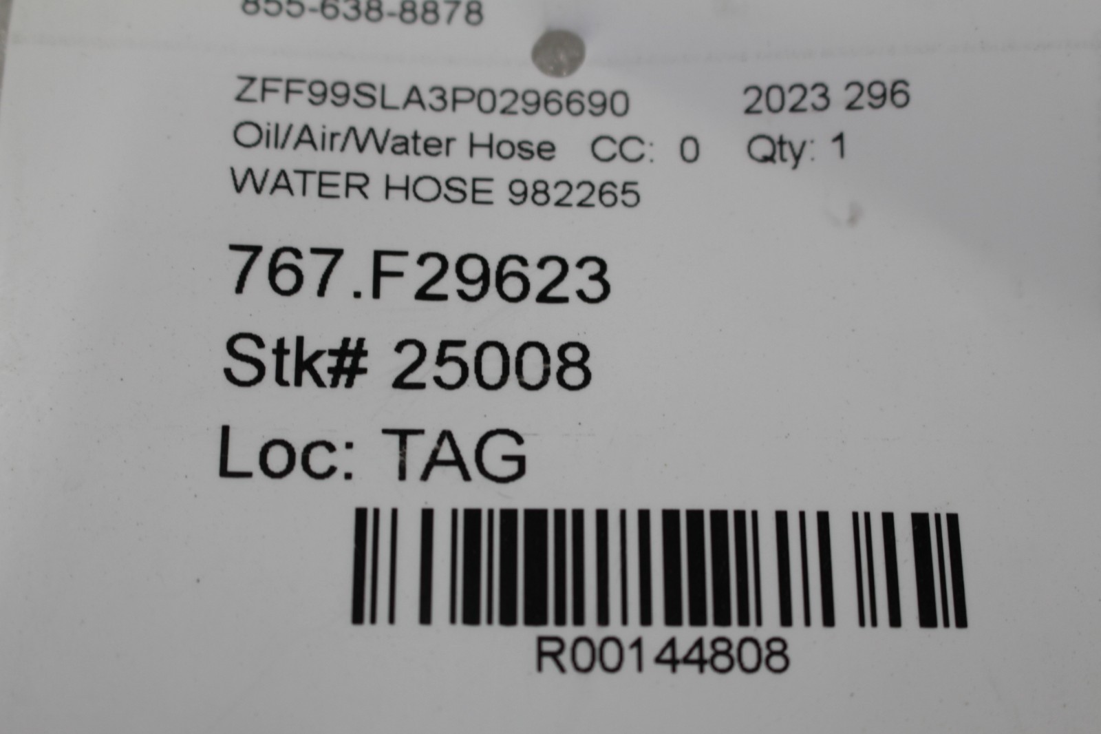 Ferrari 296 GTB, Water Hose, Used, P/N 982265