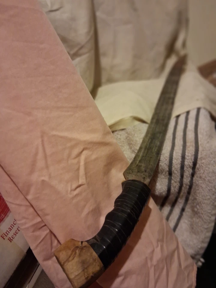 Espada Vintage Filipina Talibong Barang Bolo Moro Curvada com Bainha Lâmina 20"  - Imagem 2 de 4