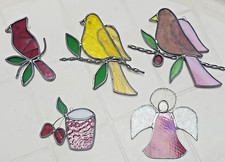 Lot Of 5 Handcrafted Stained Glass Suncatcher Sun Catcher Flowers Birds 50