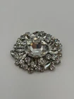 Vintage Oval Clear Rhinestone Statement Brooch Silver Tone Costume Jewelry Pin