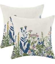 AEIOAE Navy Blue Teal Pillow Covers 18x18 Inch Set of 2, Spring Wildflower Plant
