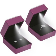LETURE 2 Pieces Ring Earring Gift Box with LED light, Elegant Velvet Purple