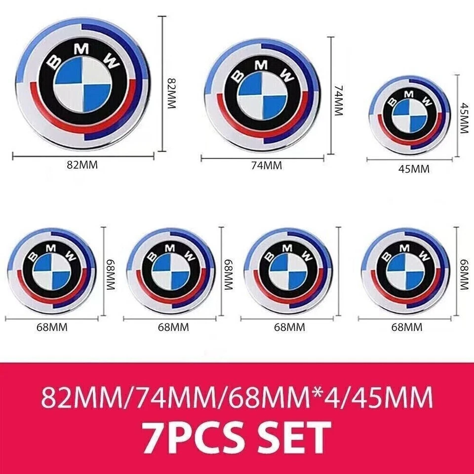 82mm 74mm 68mm 45mm 7PCS For BMW 50th Anniversary Emblem Centre Caps Badges Foto 2 de 4