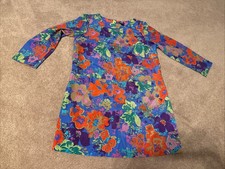J Crew blue Jules Floral Sz 10 Shift Dress 3/4 Sleeves Front Pockets