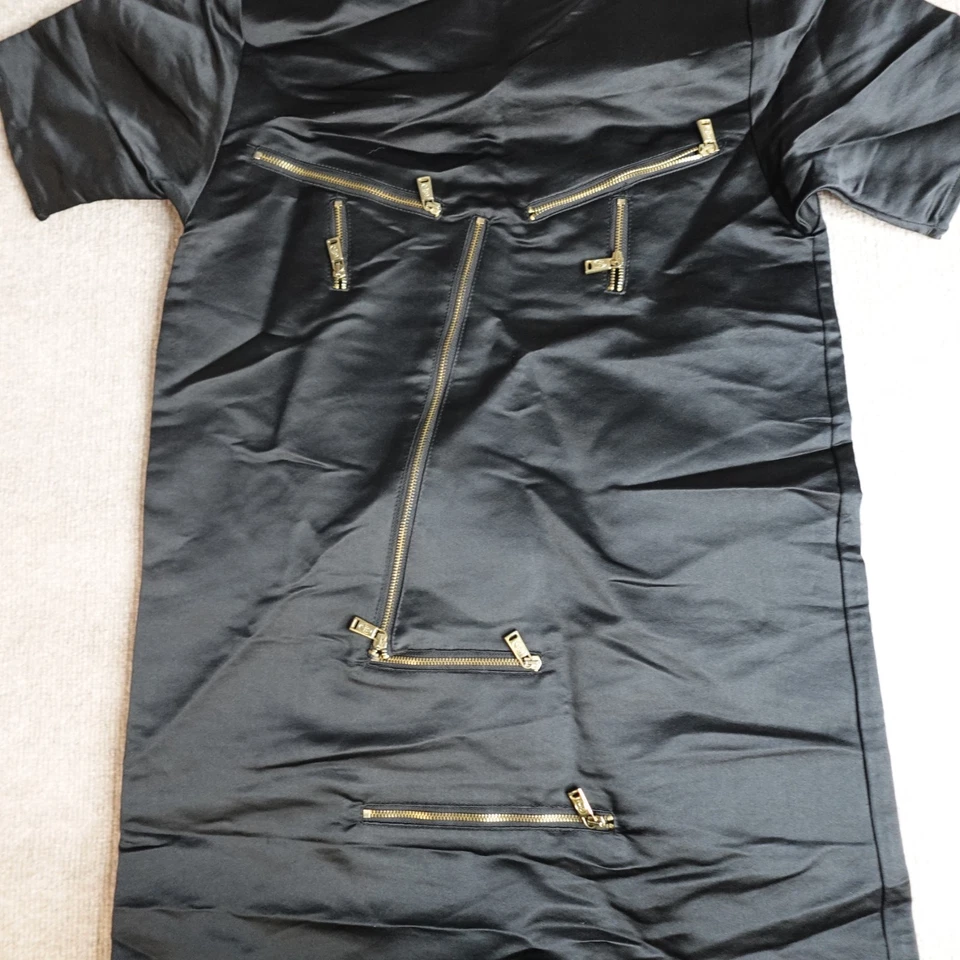 JC De Castelbajac Womens Dress Medium Black Face Zipper 100% Silk - Image 2 of 4