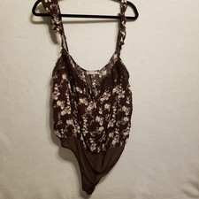 Intimately Free People XL Bodysuit Take It Away Brown Floral Lace Cottagecore