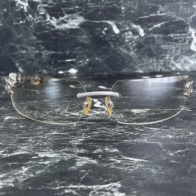 CHANEL Rimless Sunglasses Coco Mark Silver Frame Gray Gradient