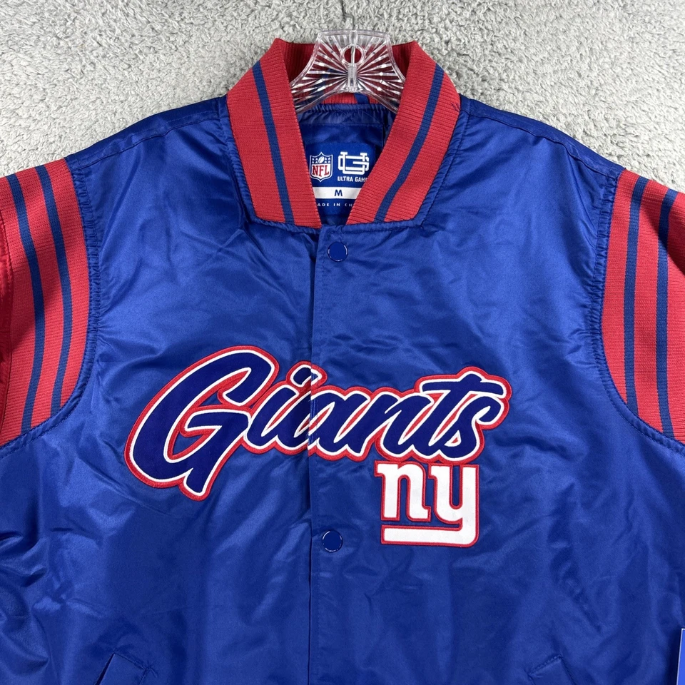 Chaqueta New York NY Giants Para Hombres Mediana Azul Rojo Edredón Bombardero Universitario A Presión NFL NUEVA Foto 2 de 4