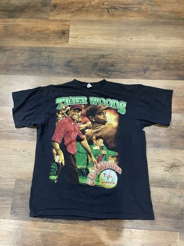 Tiger Woods Rap Tee Graphic T Shirt Mens XL Black 19 1990s vintage concert t-shirt, vintage, size XL, single stitch, B+ condition