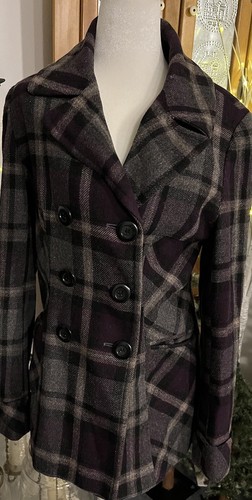 VTG Moda International Women’s S Plaid Wool Blend Pea Coat