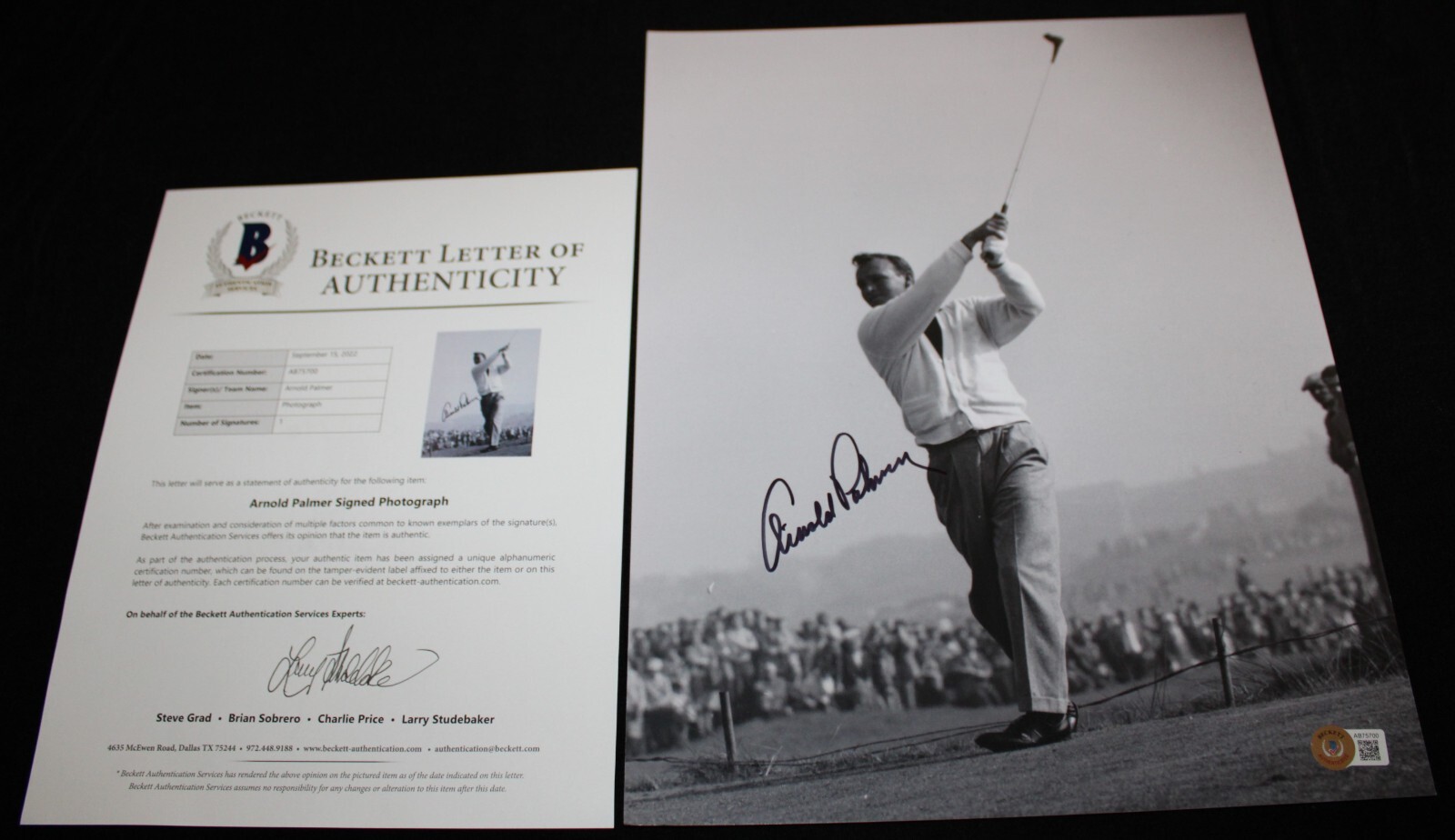 Arnold Palmer Autographed Signed 11 x 14, The King, PGA, Beckett, BAS LOA 
