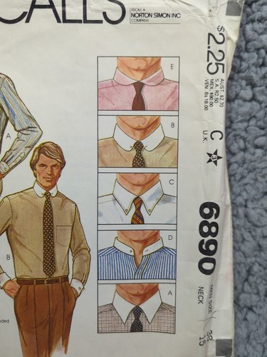 6890 McCall's Pattern Size 38 Neck 15 Men's Shirt Vintage - Picture 3 of 6