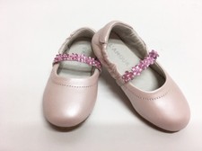 New Girl's  Toddler Lamour Pearl Pink Leather Jeweled Strap Ballet Flat Shoes