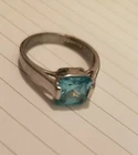 Blue Cubic Zirconia AVON? Ring 925 Sterling Silver Size 8 Vintage Square Stone