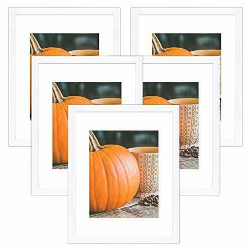 Set of 5 11x14 Wooden Picture Frame with White Color Mat for 8x10 Photos Display