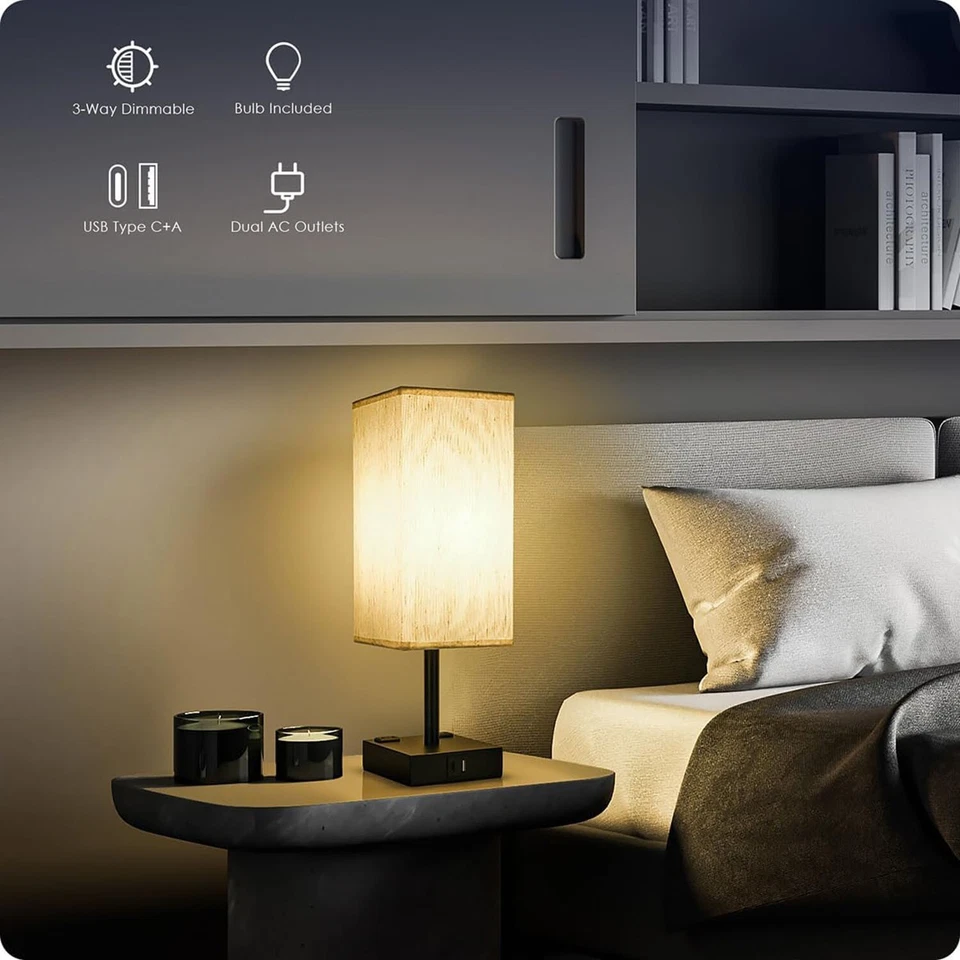 Bedside Lamps Set of 2 Touch Table Lamps with USB-C USB-A Charging Ports, 3 Way - Image 2 of 4