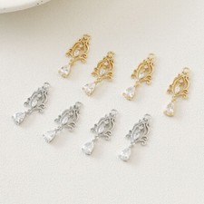 6pcs Lotus Waterdrop Charm,Lotus Flower Pendant,Teardrop Lace Dangle Charm