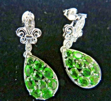 Green Peridot and White Topaz Gemstones Fleur De Lis Pierced Earrings