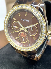 Fossil Women's Watch ES2795 Stella Quartz Gemmed Gold Tortoise Shell 37mm