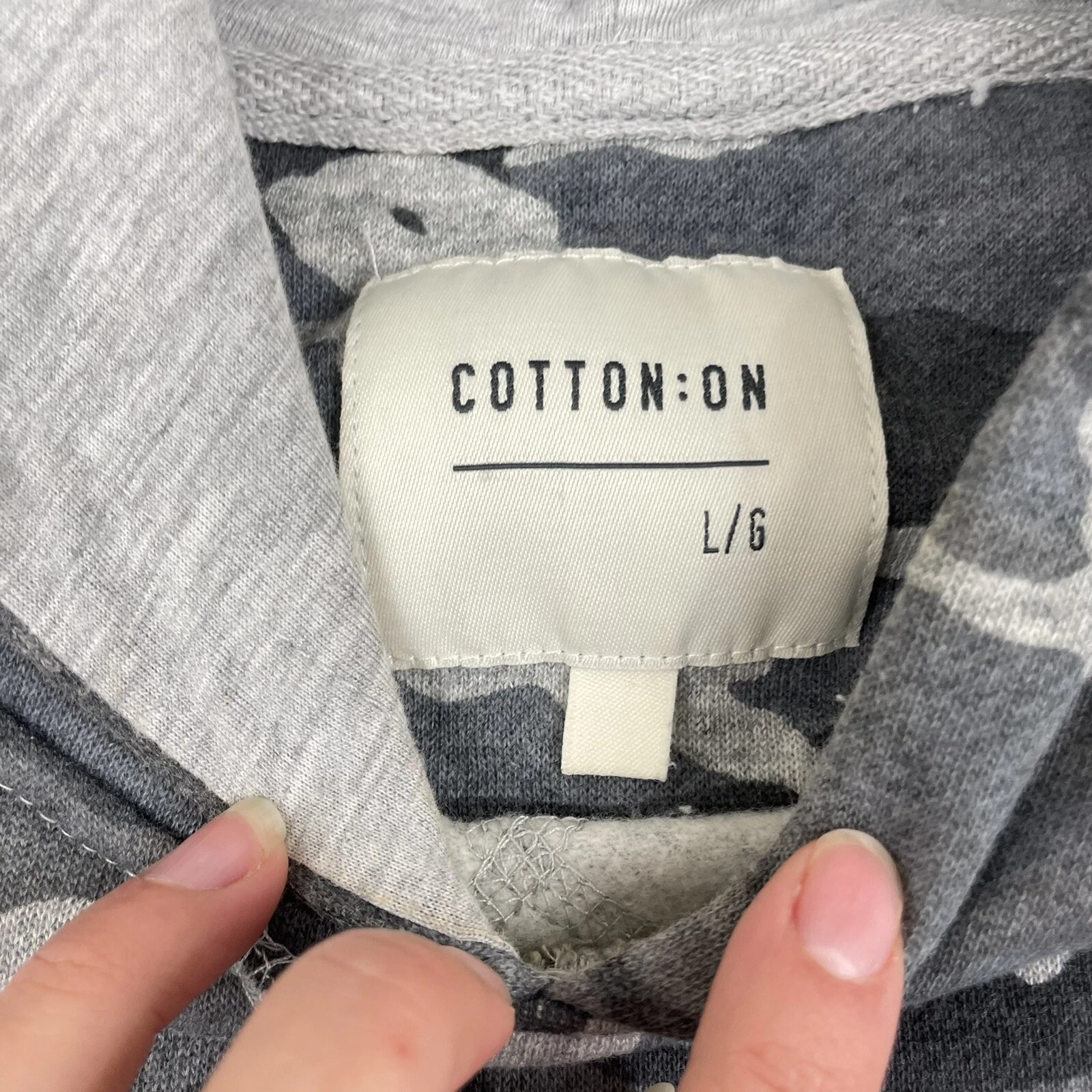 VETEMENTS Felpa con cappuccio mimetica da donna grigio cotone su manica a cravatta taglia L elastica