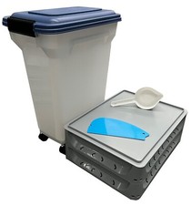 Pizza Dough Starter Pack - 2x Stacking Trays, Dough Scraper + Airtight Flour Bin