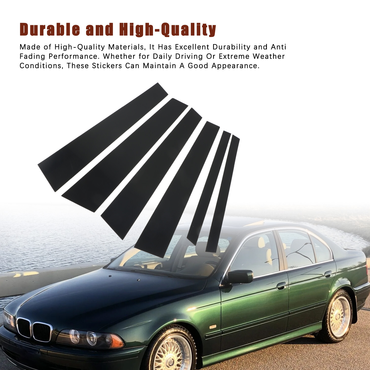 Glossy Piano Black Pillar Post Covers for 97-03 BMW 5-Series 525i 528i 530i 540i