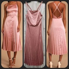 LULUS Give us a Twirl Rose Pink Satin Pleated Midi Dress Size MEDIUM**NWOT**
