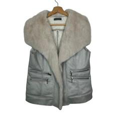 Mint Velvet Aviator Gilet Women Uk 12 Grey Zip Pocket Faux Fur Sherpa Pilot Chic