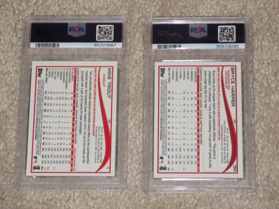 Mike Trout Bryce Harper 2014 Topps Chrome Batting Sliding MVP #1 #150 PSA 8 LOT - Image 2 of 2