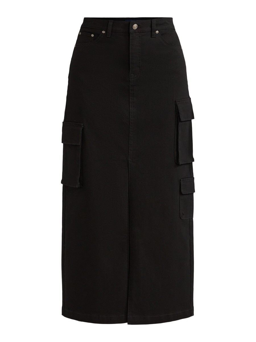 Scoop Maxi Skirt Women's Black Denim Belt Loops Zip Fly