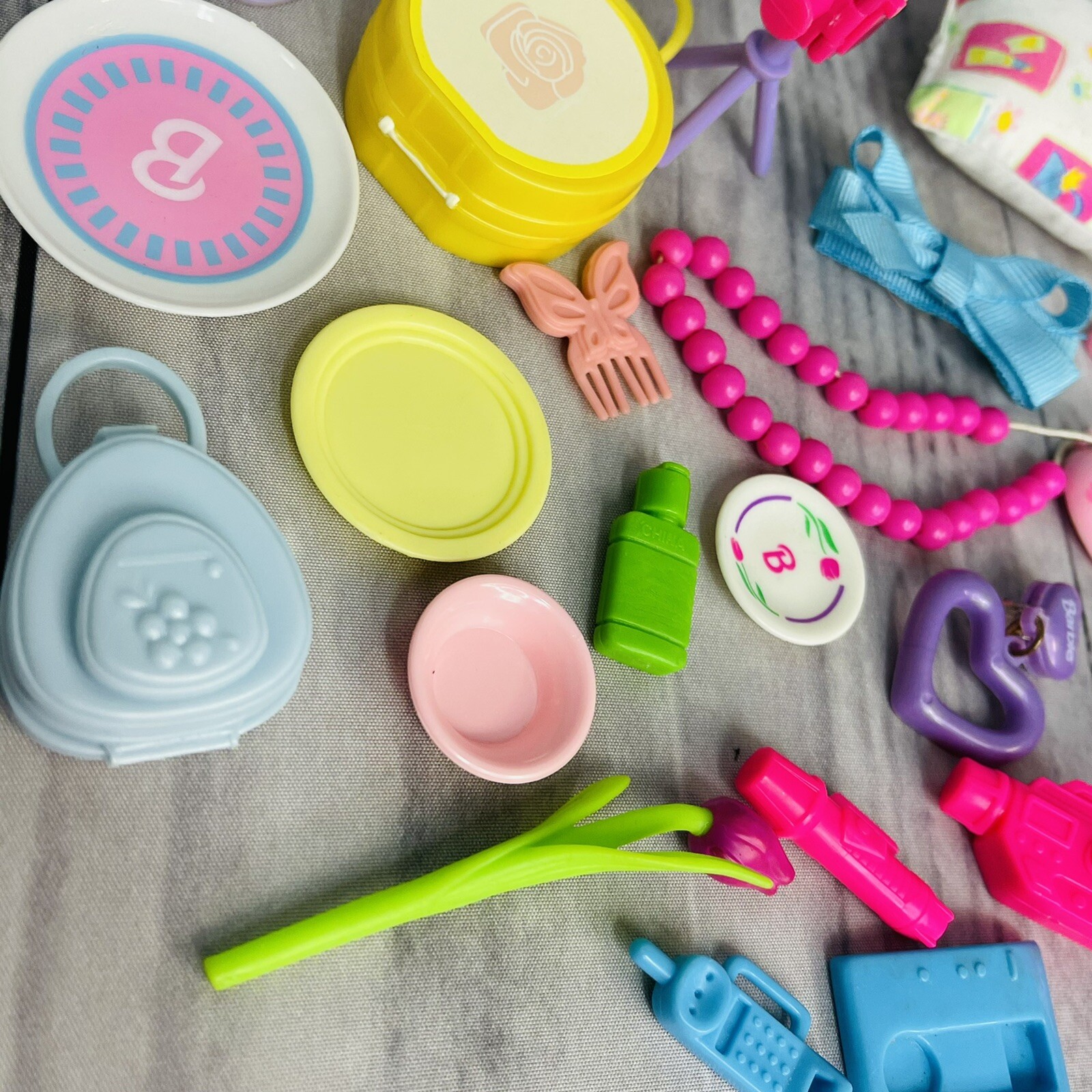 Vintage 90s Barbie Doll House Accessories Lot Pillow Hanger Phone