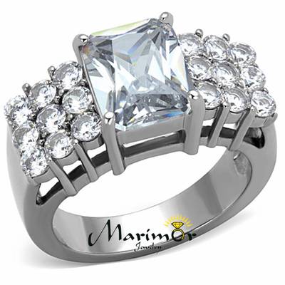Stainless Steel Stunning 4.57 Ct Radiant Cut CZ Engagement / Cocktail Ring