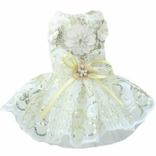 Hund Spitze Kleid Hochzeit Kleidung Pailletten Bogen Netz Braut Blumen Haustier