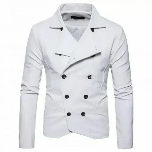 Men's White Leather Blazer Pure Soft Genuine Lambskin Leather pea Coat Blazer