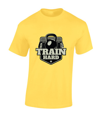 TRAIN HARD KETTLEBELL HERREN T-SHIRT COOL GYM TRAINING TOP RUNNING FITNESS NEU