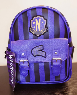 Wednesday Addams Nevermore Academy 10.5'' Mini Backpack Striped 3D Crest NWT