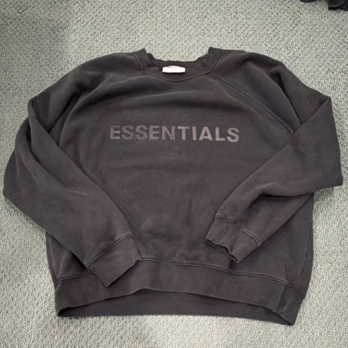 Fear of God Essentials Pullover Sweatshirt Black Fleece Logo Crew Neck Men's L