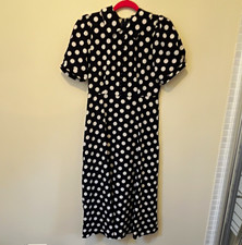 Zanzea Black & White Polka Dot Shirt Dress Collared Puff Sleeve Midi Size M