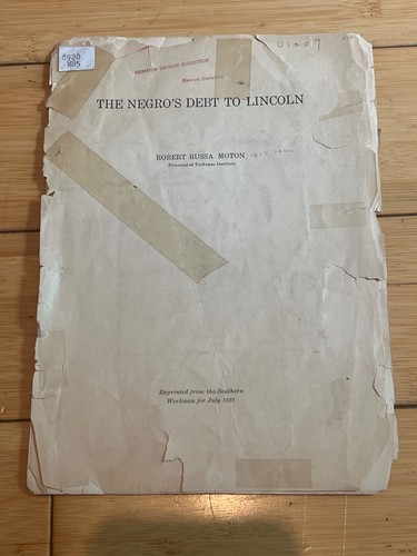 The Negro’s Debt To Lincoln Robert Russia Morton Reprinted Southern Workman 1922