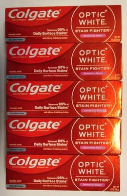 5 X Colgate Optic White Stain Fighter Toothpaste Sensitivity Relief 4.2 oz each